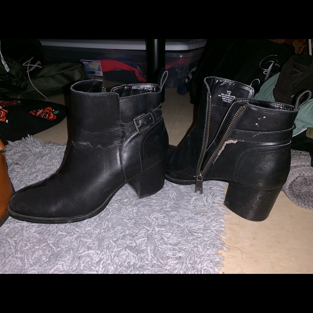 Black leather booties